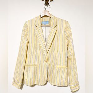 Draper James Yellow Lemon Blue Striped Linen Blend Blazer S M3